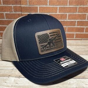Richardson 112 FAFO Leatherette Patch Trucker Hat, Tactical Gun Hat, Navy/Khaki